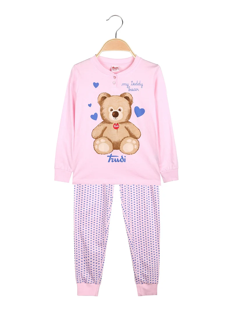 Pigiama lungo da bambina in cotone - rosa