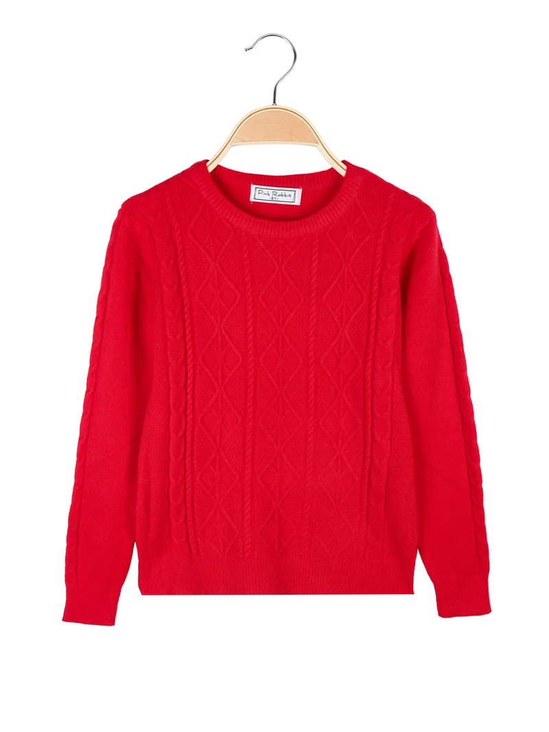 Maglione girocollo da bambina a trecce - rosso
