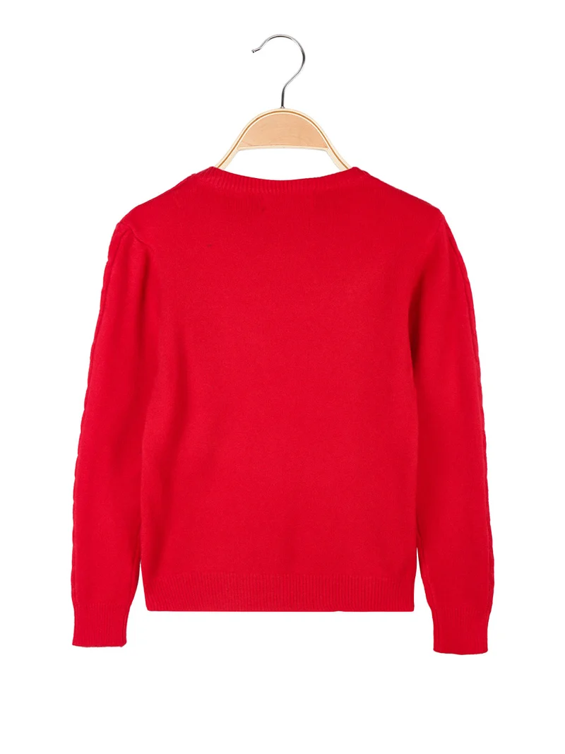 Maglione girocollo da bambina a trecce - rosso