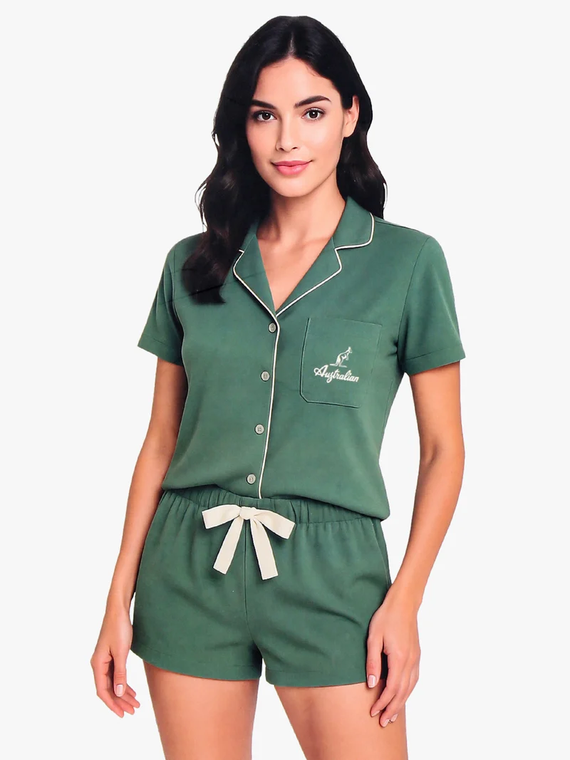 Pigiama corto da donna aperto in cotone - verde
