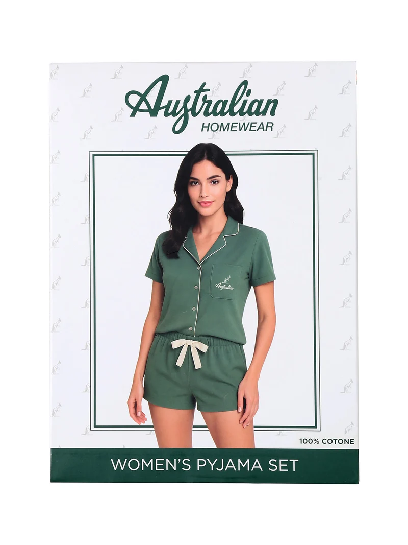 Pigiama corto da donna aperto in cotone - verde