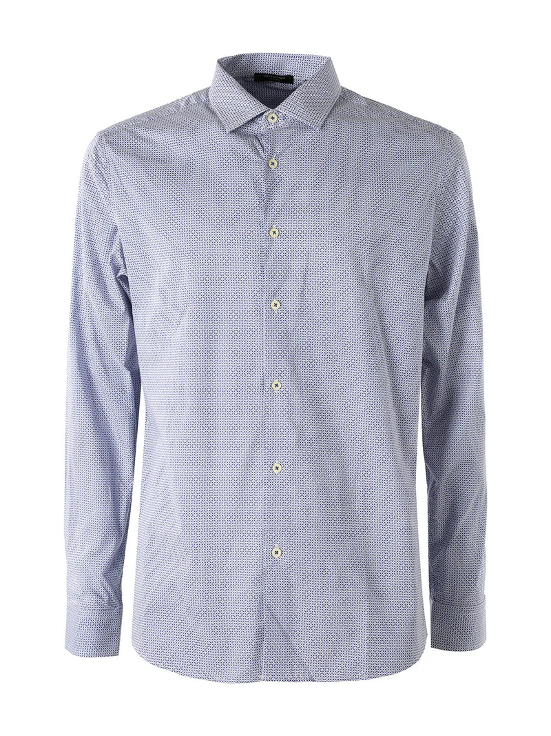 Camicia da uomo in cotone a maniche lunghe con stampe - blu