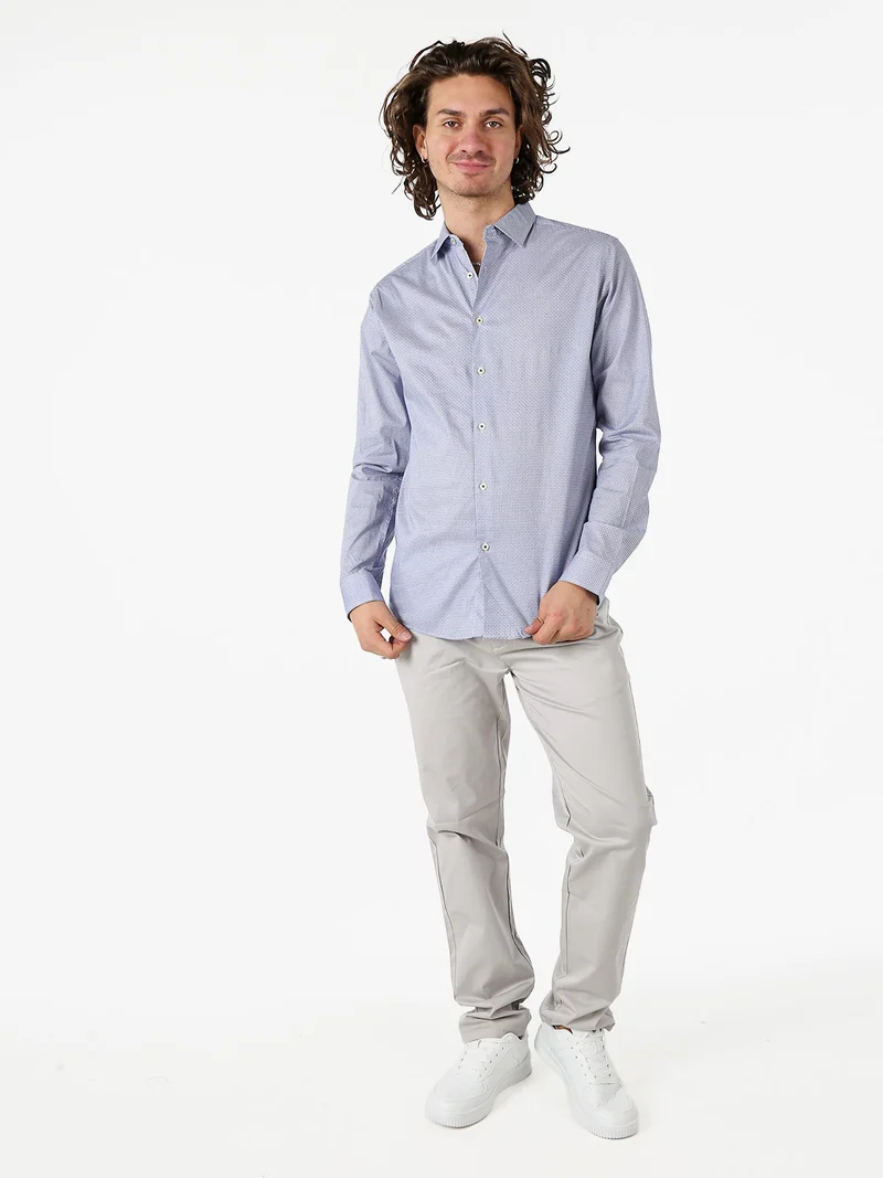 Camicia da uomo in cotone a maniche lunghe con stampe - blu