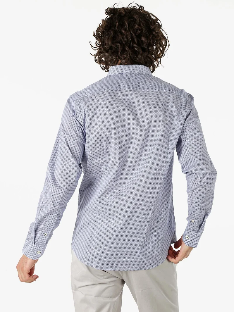 Camicia da uomo in cotone a maniche lunghe con stampe - blu