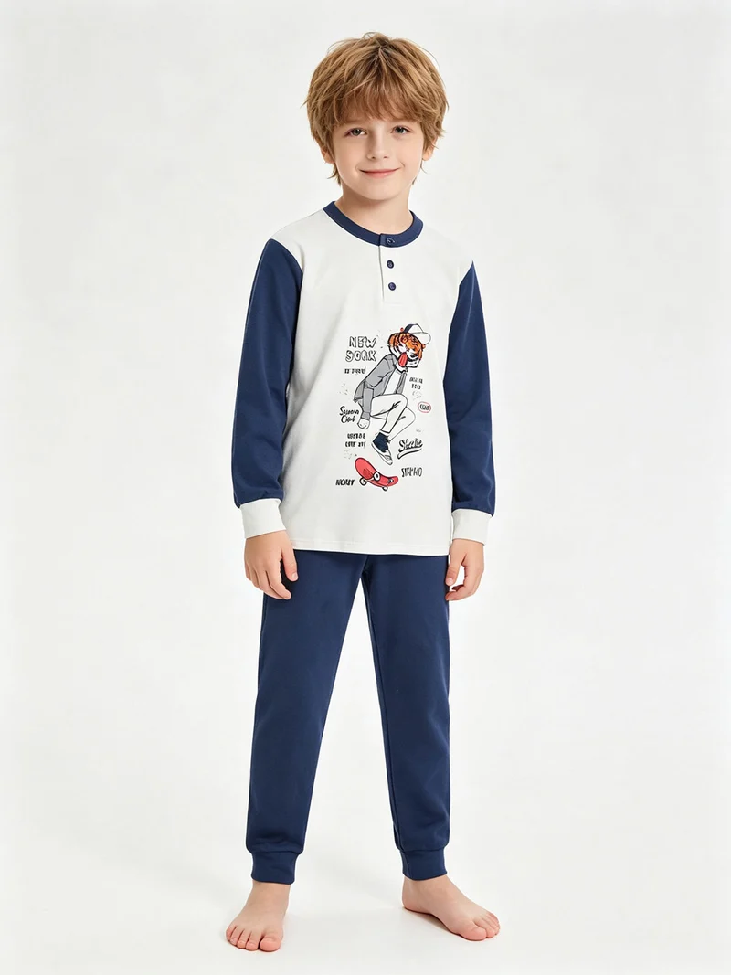 Pigiama lungo bambino con stampa disegno - bianco