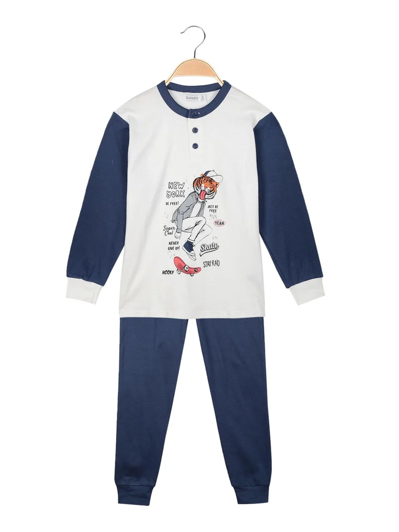 Pigiama lungo bambino con stampa disegno - bianco