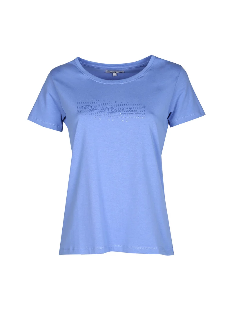 T-shirt donna in cotone bielastico con glitter - cielo