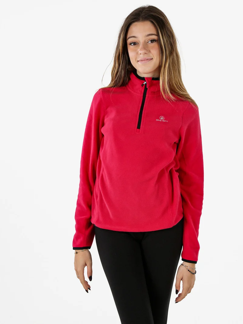 Felpa donna mezza zip in micropile - fragola