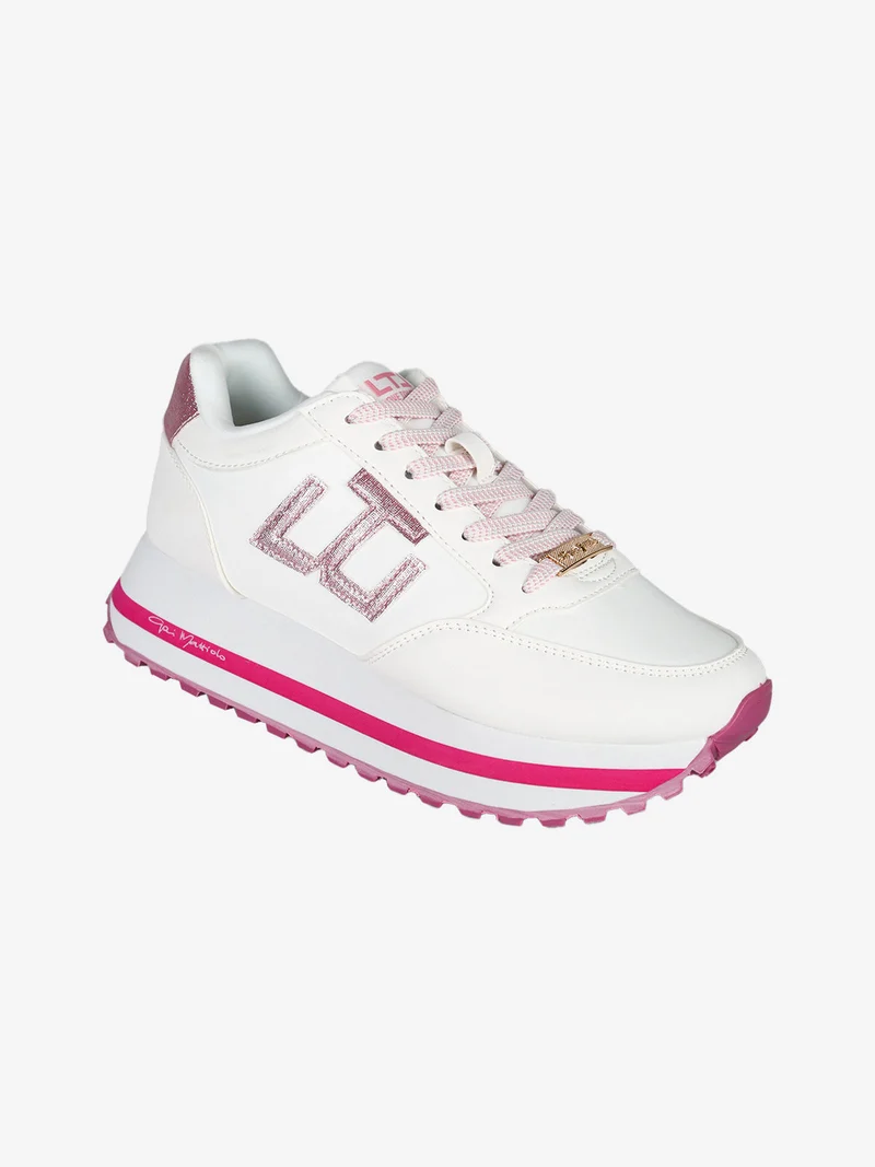 Sneakers stringate da donna con platform - rosa