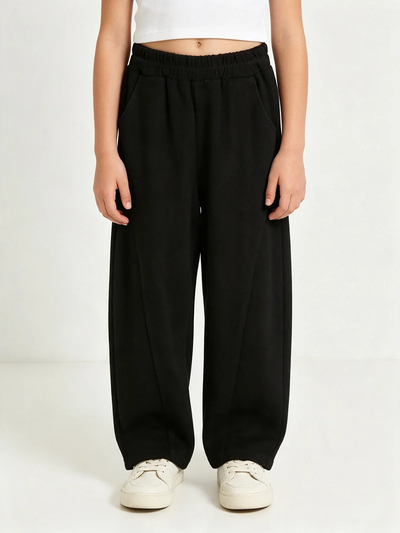 Pantaloni da bambina balloon in maglia con elastico in vita - nero