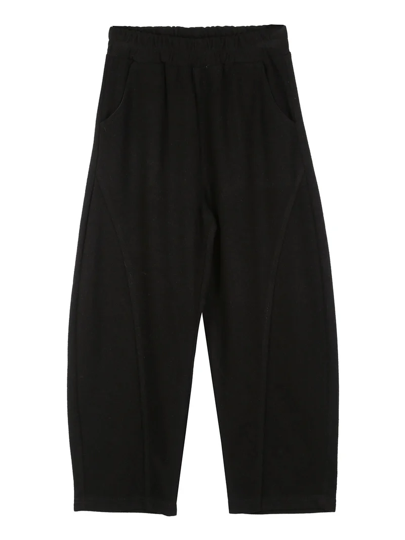 Pantaloni da bambina balloon in maglia con elastico in vita - nero
