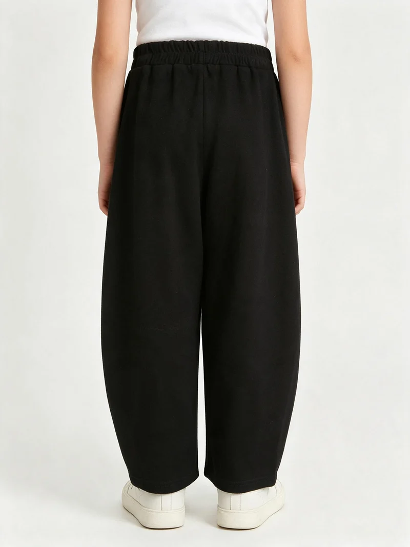Pantaloni da bambina balloon in maglia con elastico in vita - nero