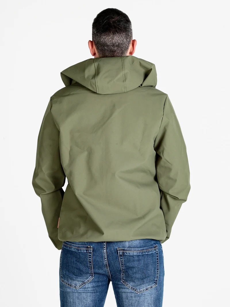 Giacca a vento da uomo impermeabile con cappuccio e zip - militare