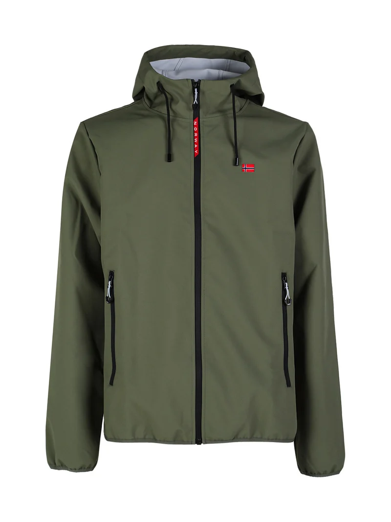 Giacca a vento da uomo impermeabile con cappuccio e zip - militare