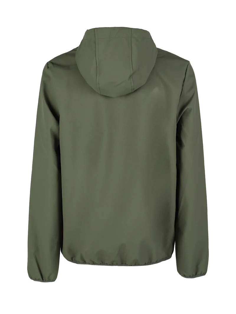 Giacca a vento da uomo impermeabile con cappuccio e zip - militare