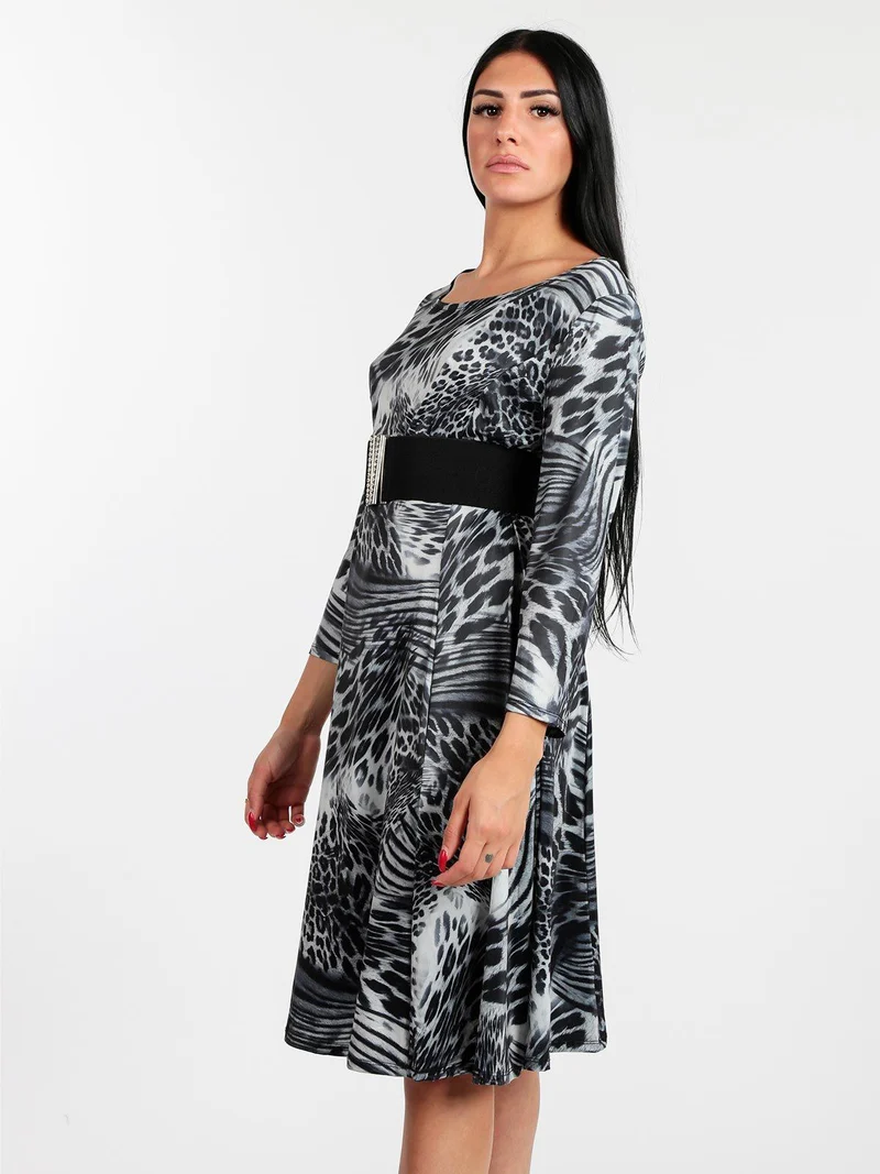 Vestito leopardato manica a 3/4 - grigio