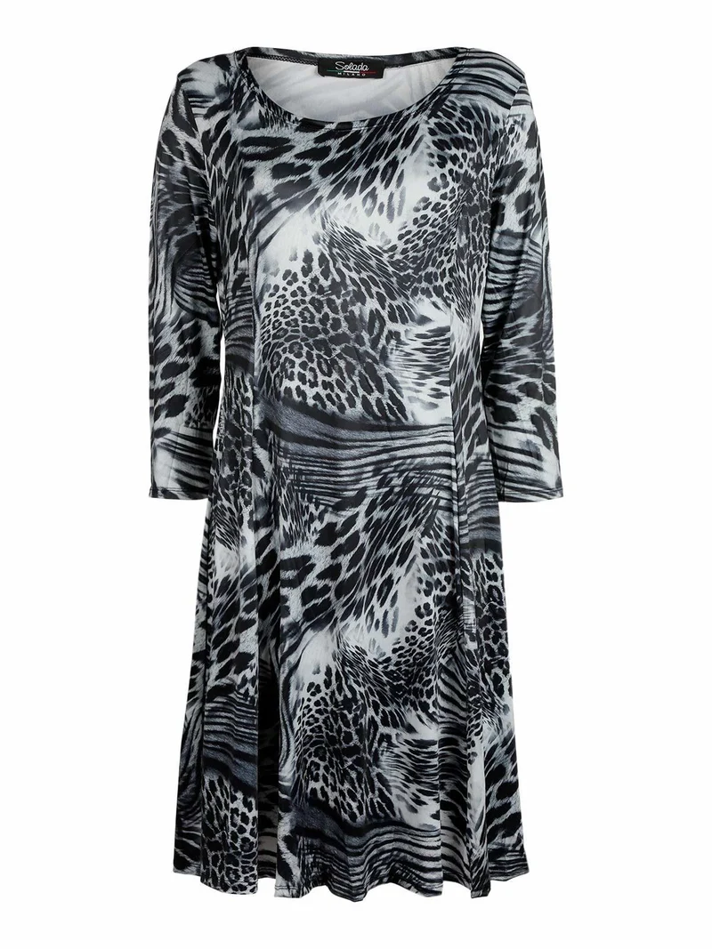 Vestito leopardato manica a 3/4 - grigio