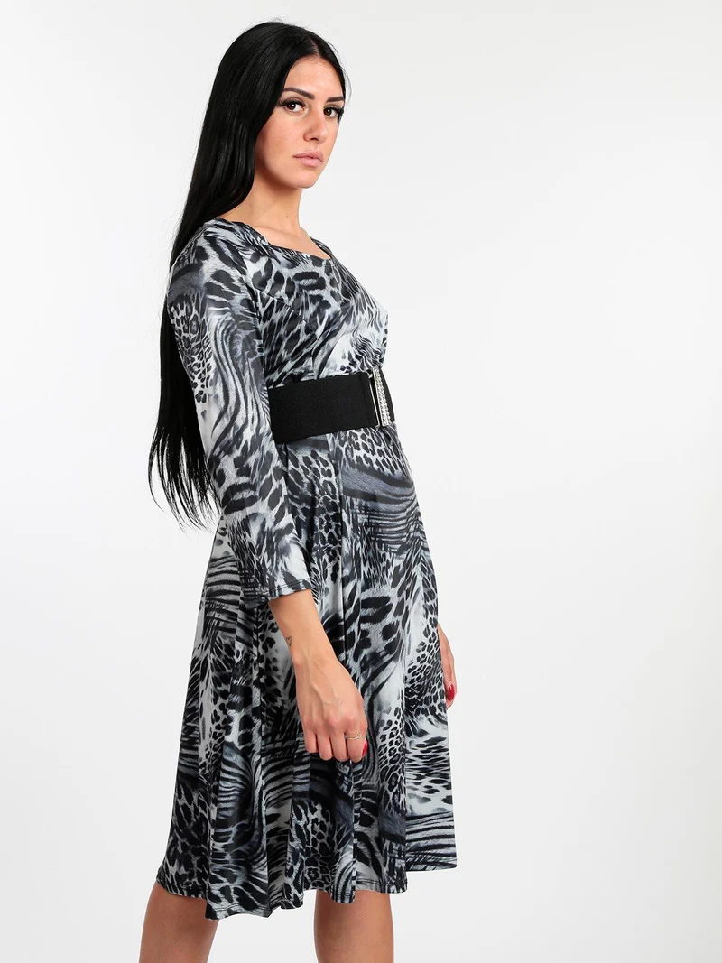 Vestito leopardato manica a 3/4 - grigio