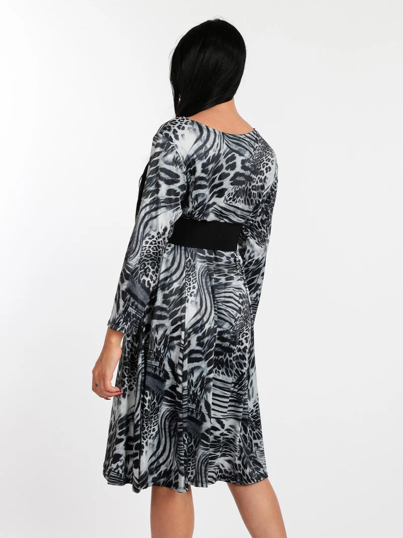 Vestito leopardato manica a 3/4 - grigio