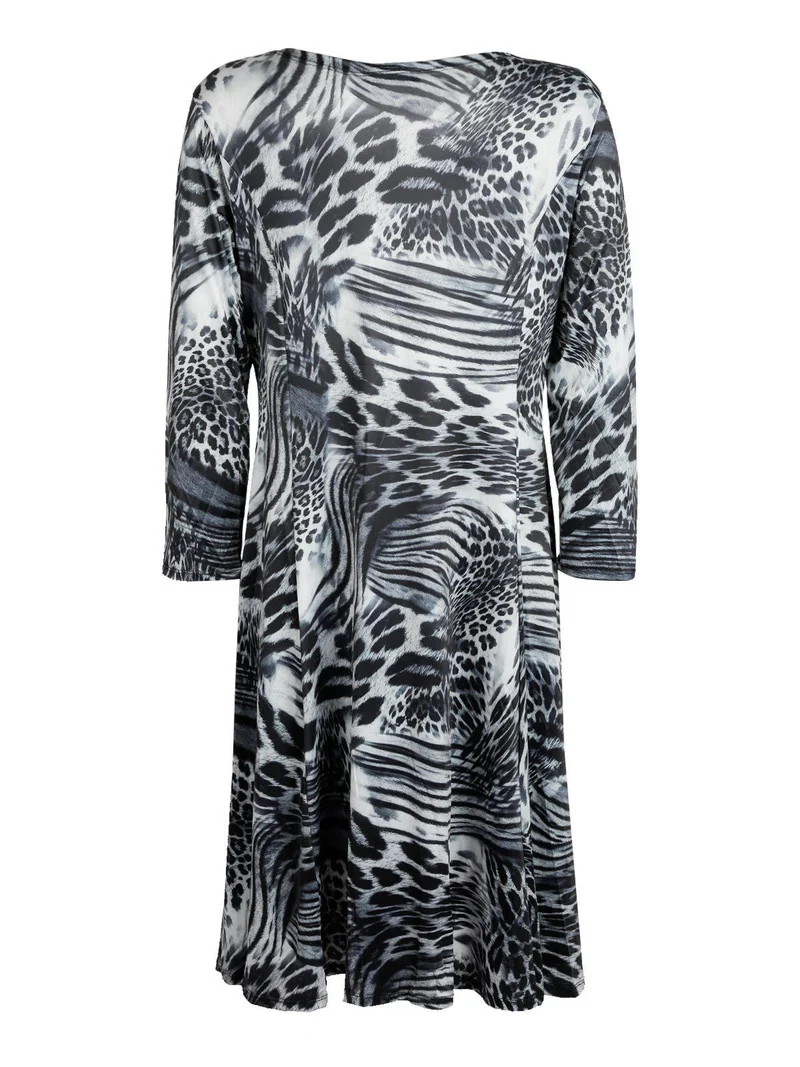Vestito leopardato manica a 3/4 - grigio