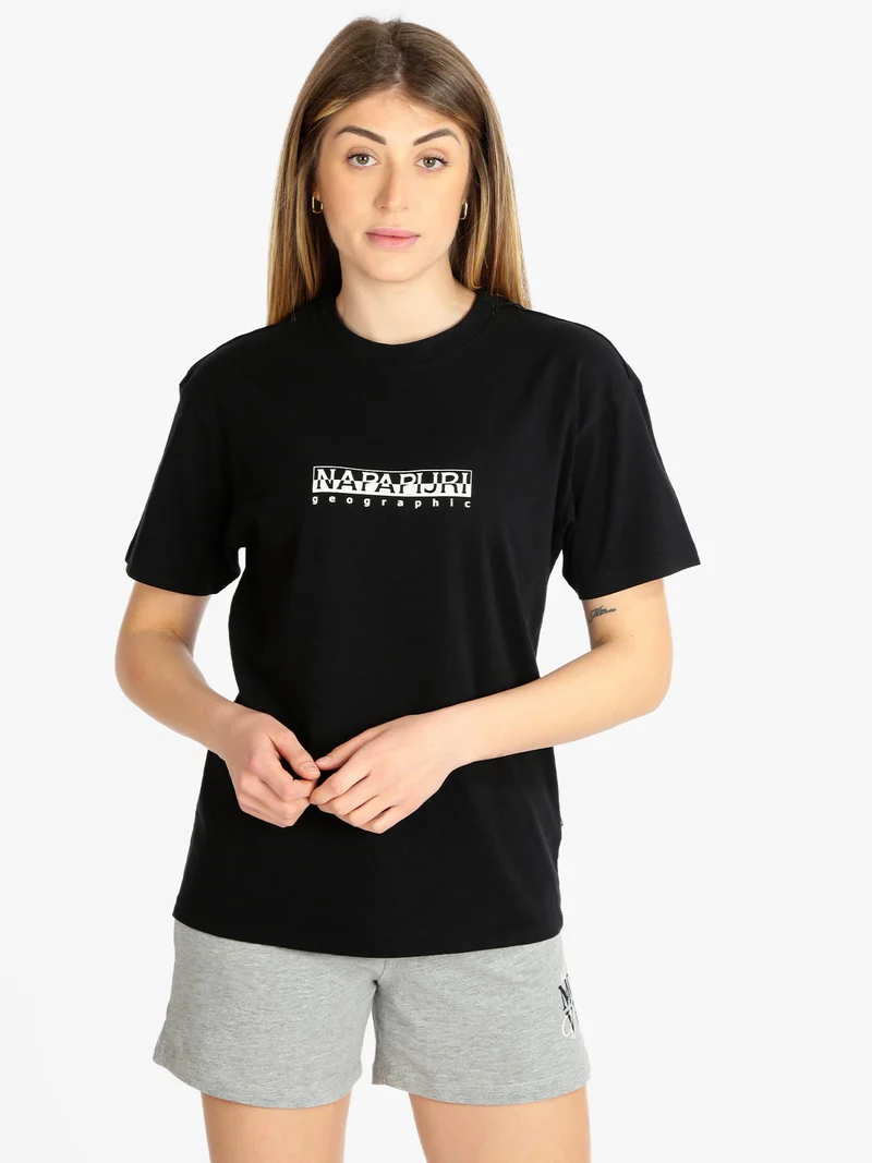 S BOX W SS T-shirt donna manica corta con scritta - nero