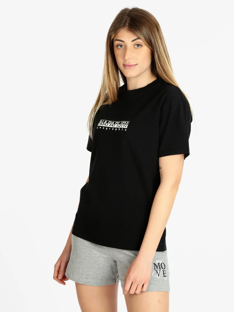 S BOX W SS T-shirt donna manica corta con scritta - nero