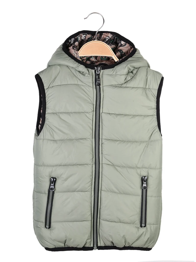 Smanicato da bambino reversibile con cappuccio e zip - oliva
