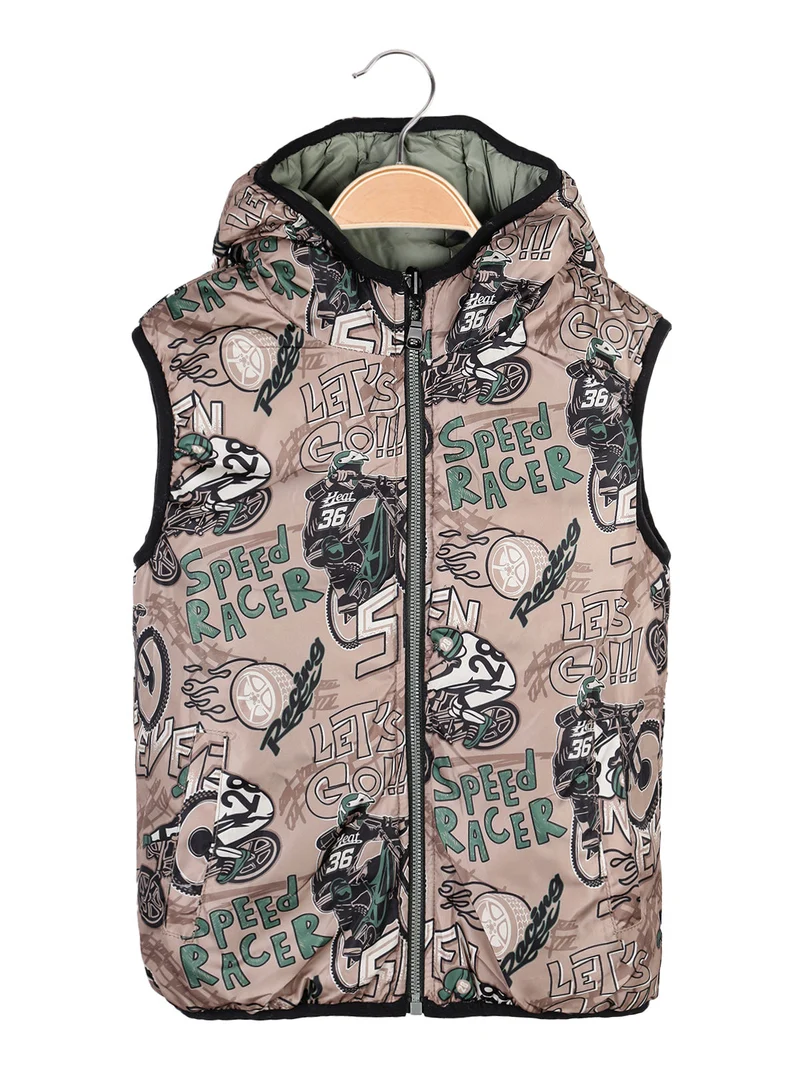 Smanicato da bambino reversibile con cappuccio e zip - oliva