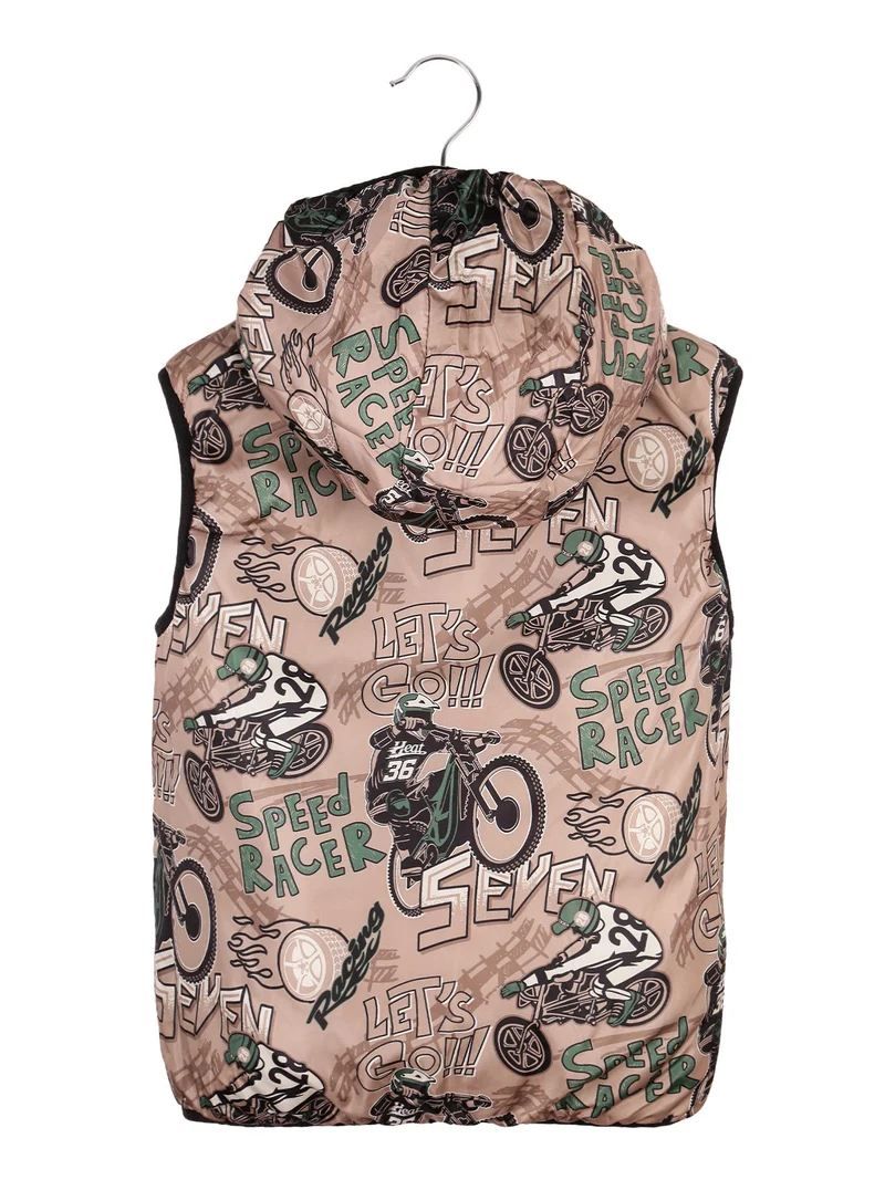 Smanicato da bambino reversibile con cappuccio e zip - oliva