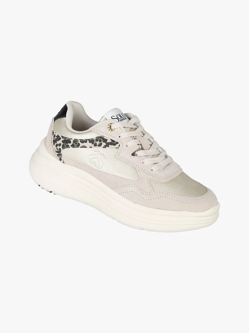 Sneakers donna in pelle con dettagli animalier e platform - beige