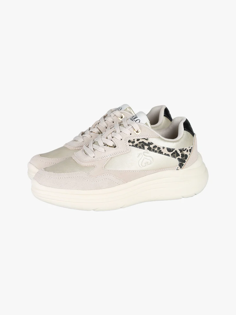 Sneakers donna in pelle con dettagli animalier e platform - beige