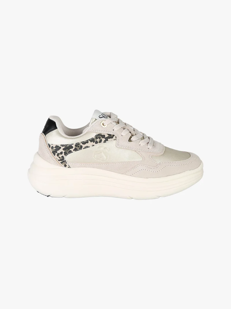 Sneakers donna in pelle con dettagli animalier e platform - beige