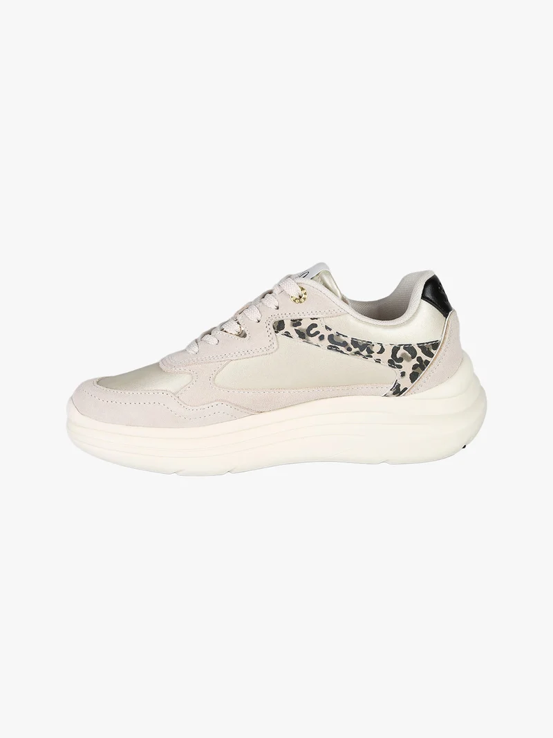 Sneakers donna in pelle con dettagli animalier e platform - beige