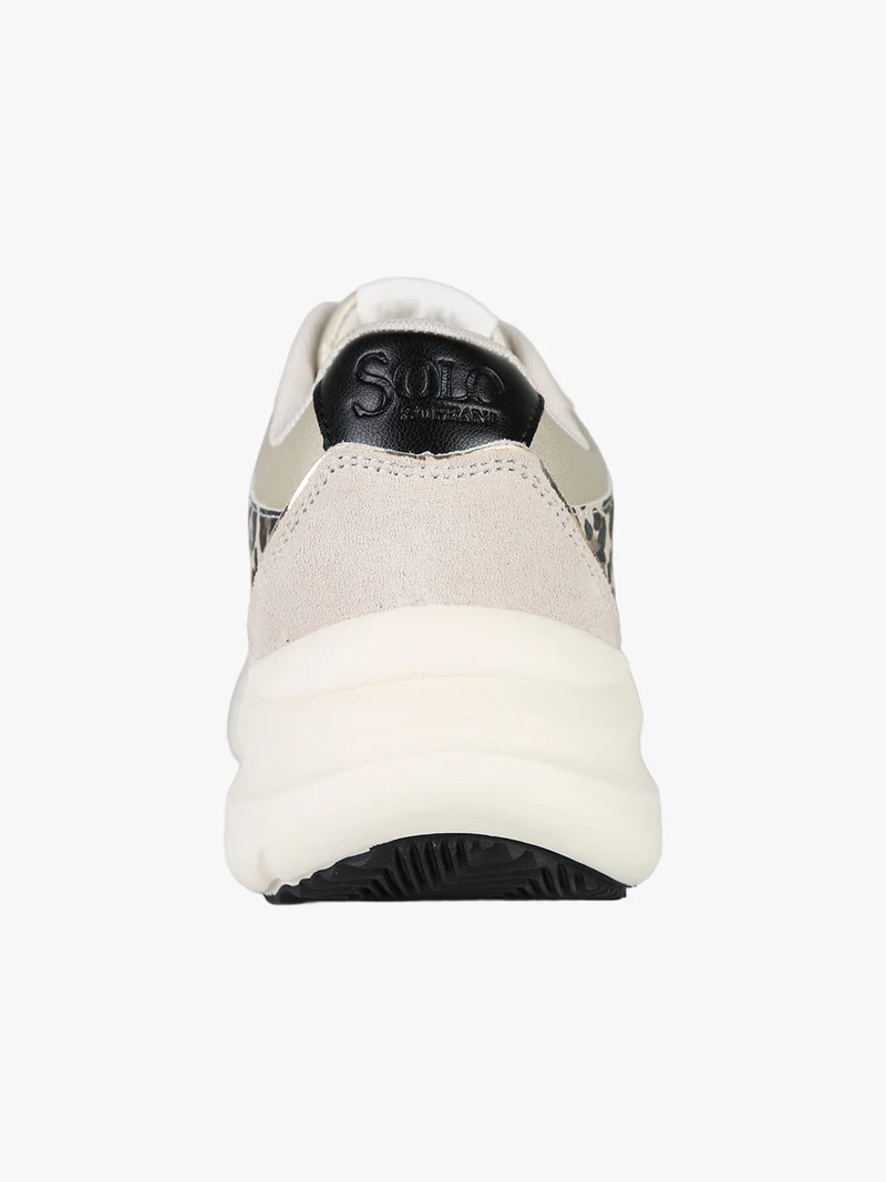 Sneakers donna in pelle con dettagli animalier e platform - beige