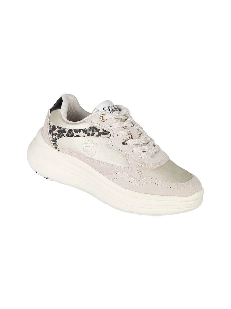 Sneakers donna in pelle con dettagli animalier e platform - beige