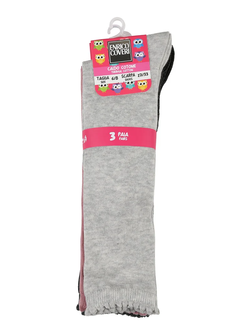 Confezione da 3 paia di calze lunghe da bambina in caldo cotone - rosa