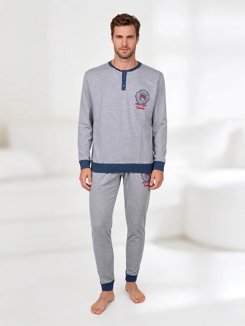 Pigiama lungo da uomo in cotone - grigio