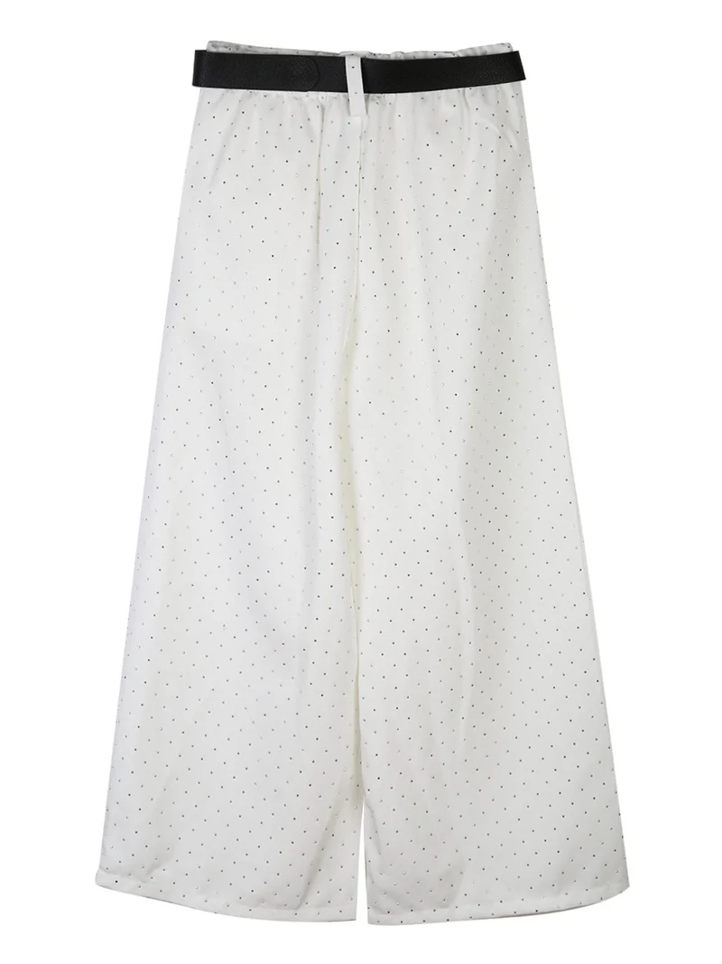 Pantaloni culotte da bambina con strass e cintura - bianco