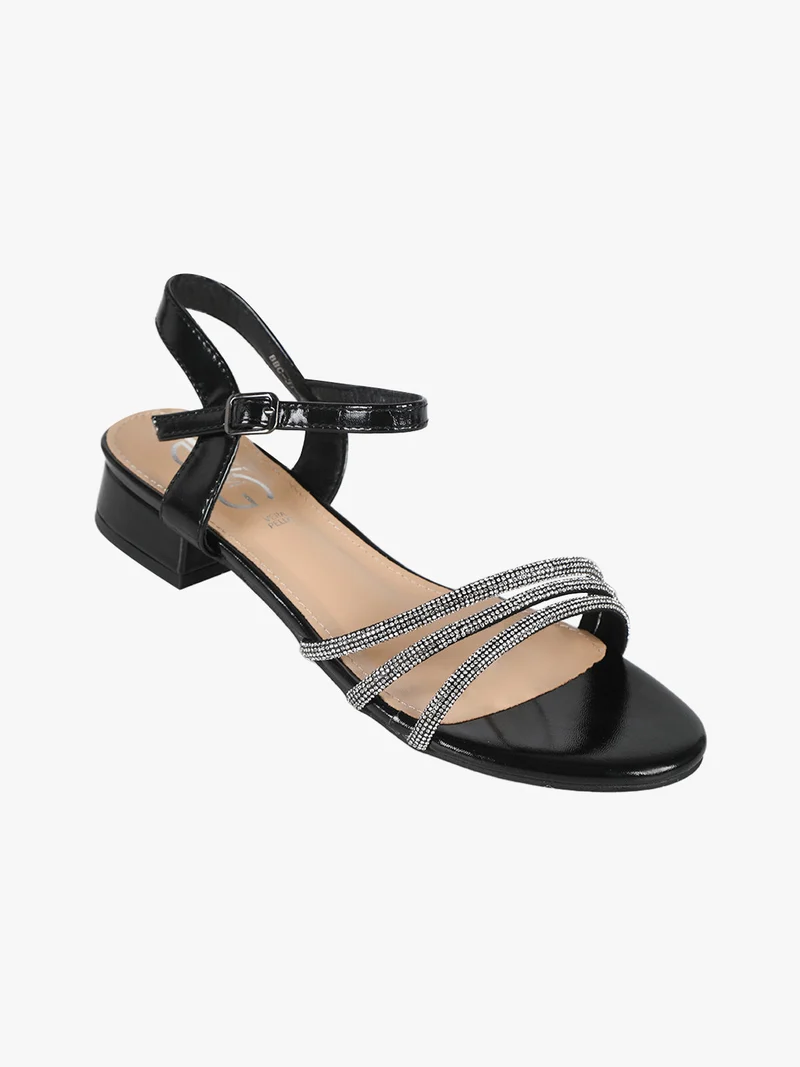 Sandali bassi da donna con strass - nero