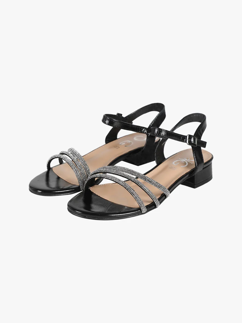 Sandali bassi da donna con strass - nero