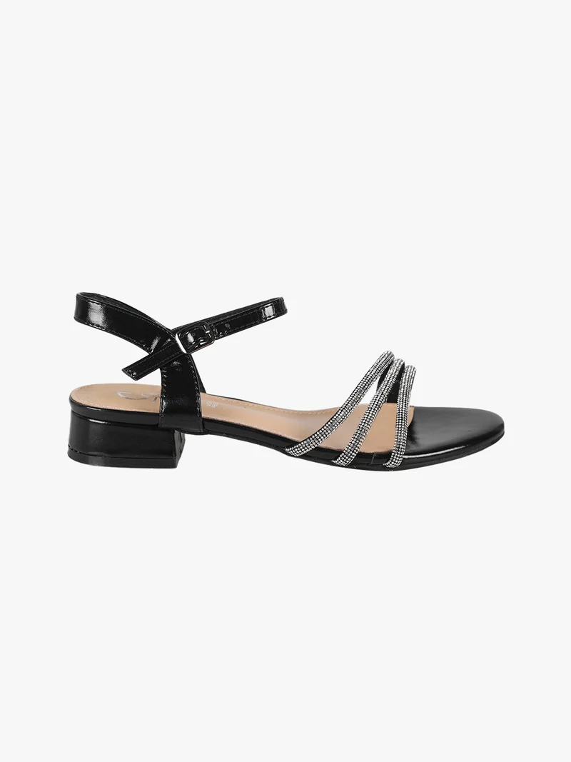 Sandali bassi da donna con strass - nero