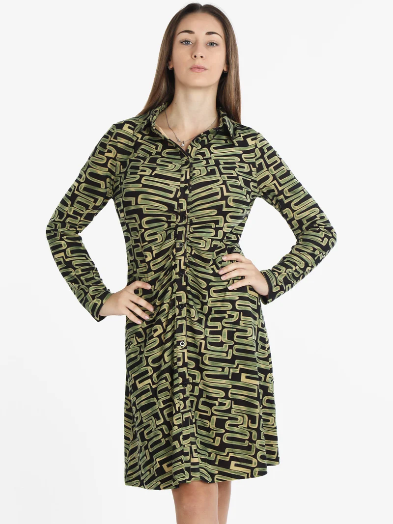 Vestito scamiciato donna con stampa - verde