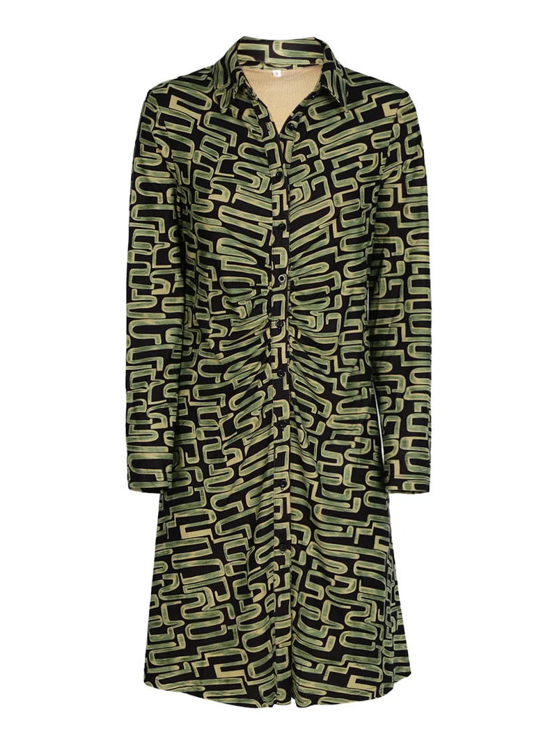 Vestito scamiciato donna con stampa - verde
