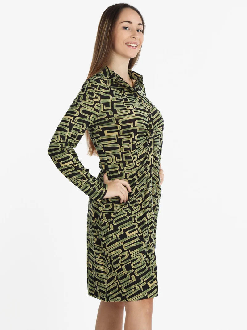 Vestito scamiciato donna con stampa - verde