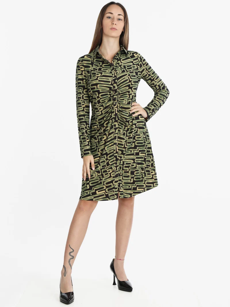 Vestito scamiciato donna con stampa - verde