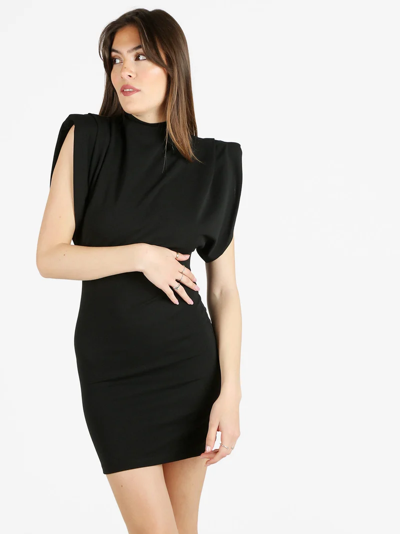 Vestito donna accollato senza maniche - nero