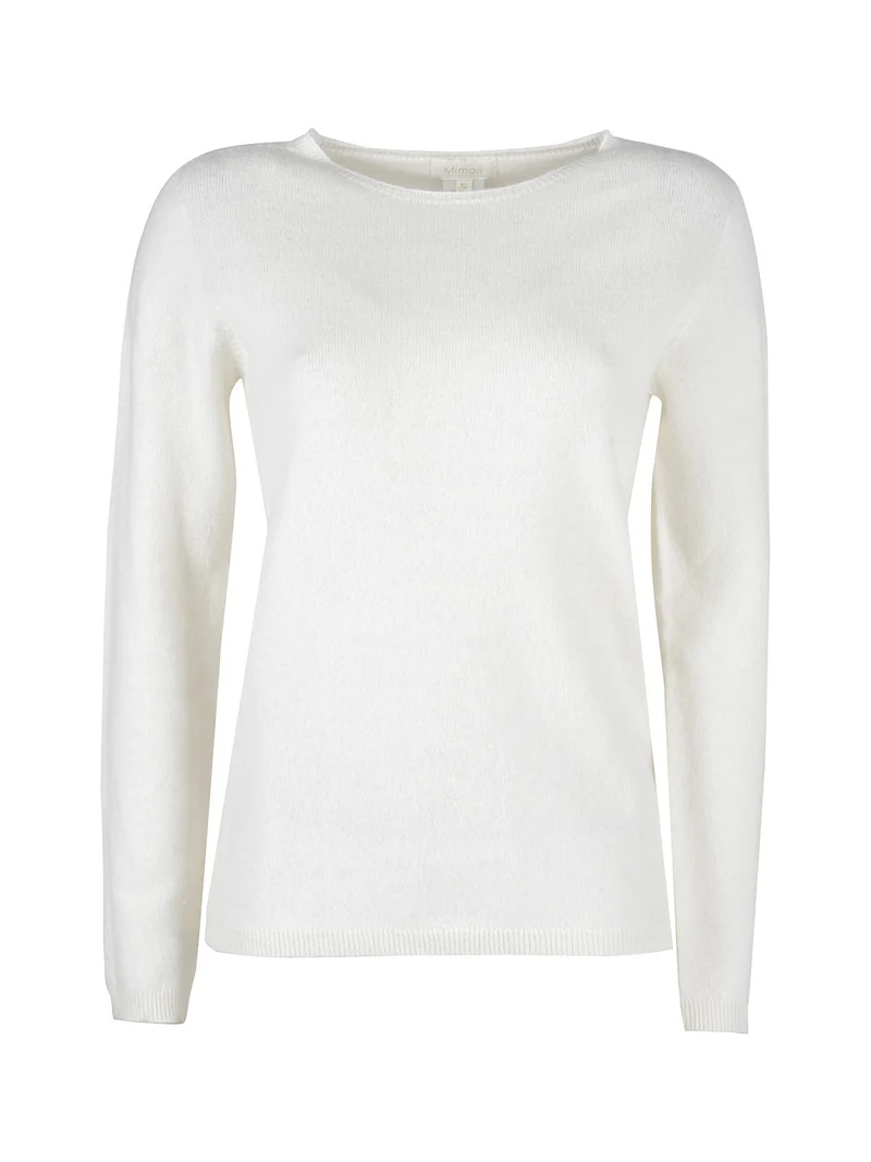 Maglione donna tinta unita in misto lana e cashemere - panna
