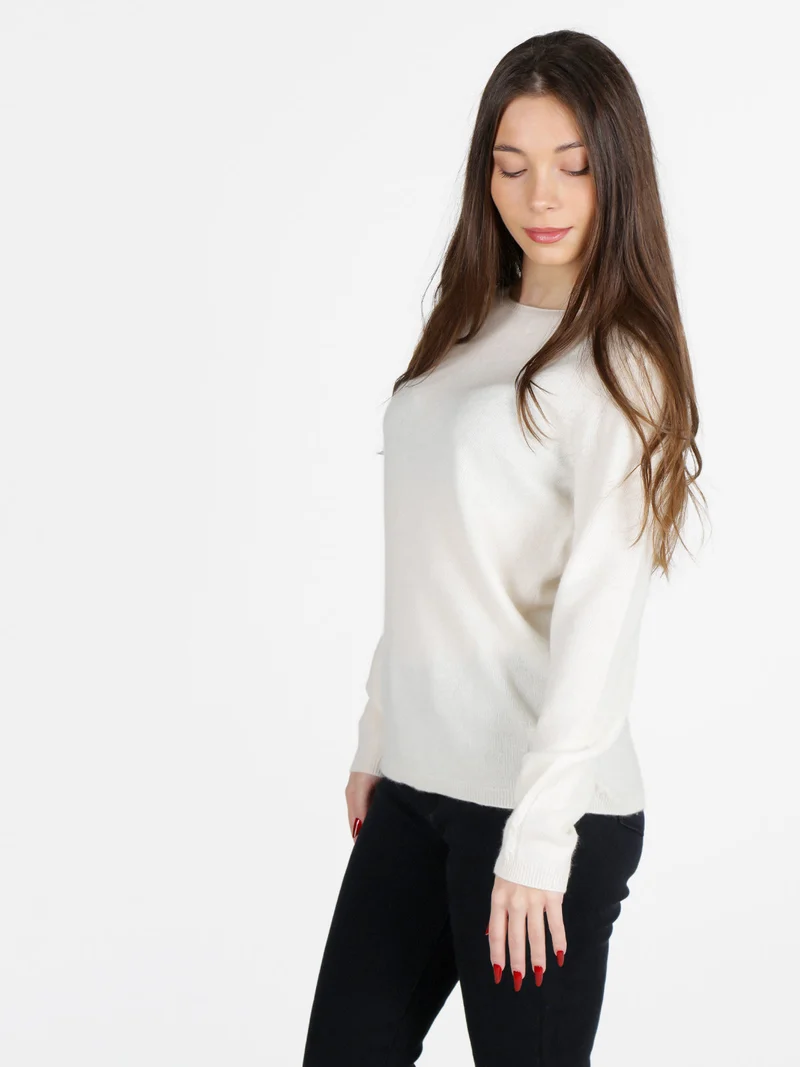 Maglione donna tinta unita in misto lana e cashemere - panna