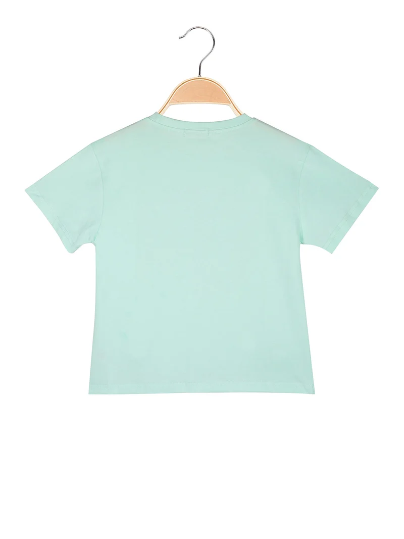 T-shirt da bambina con stampa fiocco e strass - acqua marina
