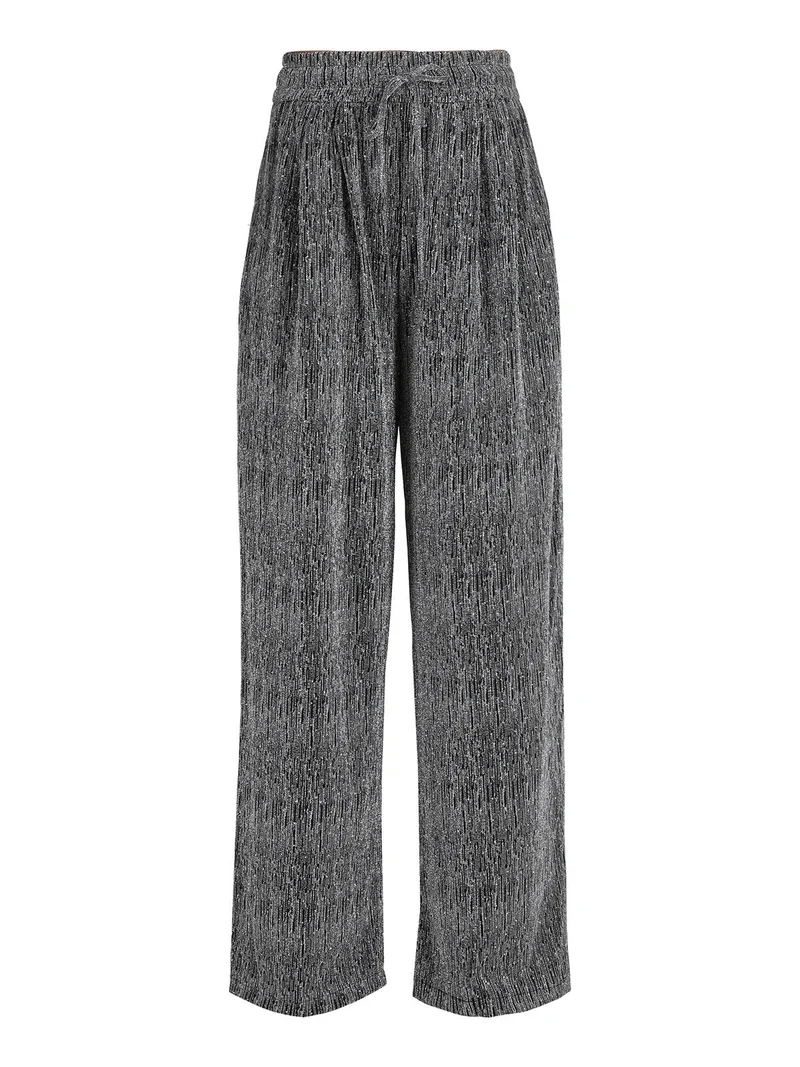 Pantaloni eleganti da donna a gamba larga con strass - argento